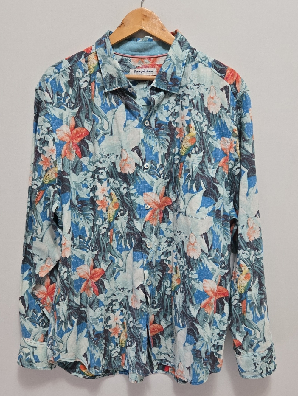 Tommy Bahama Men's Resortwear Linen Blend Tropical Hawaiian Button Down Shirt XL
